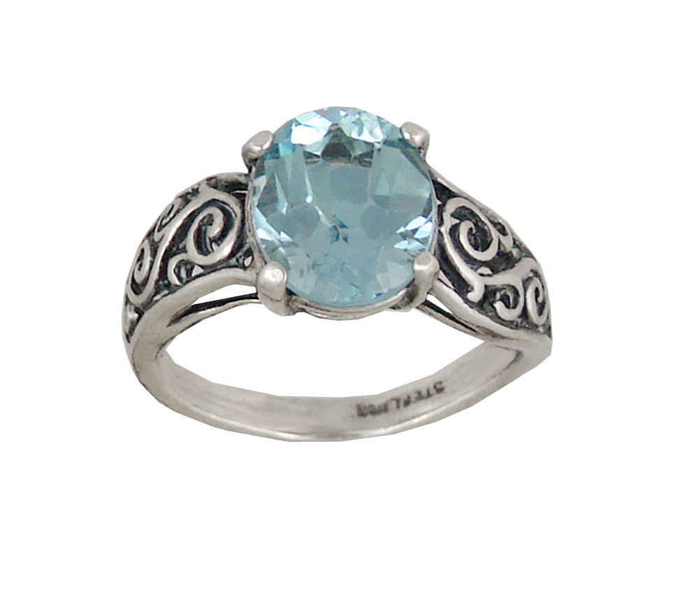 Sterling Silver Ring With Faceted Blue Topaz Size 9